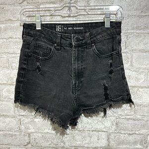 Black Distressed Denim Shorts